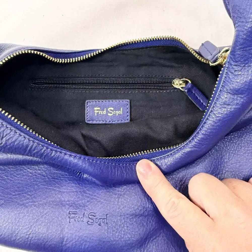 Fred Segal Blue Pebbled Leather Hobo Shoulder Bag Handbag